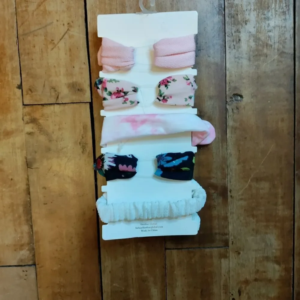 Baby girl headbands knot tie floral white pink bundle 5 holiday Christmas